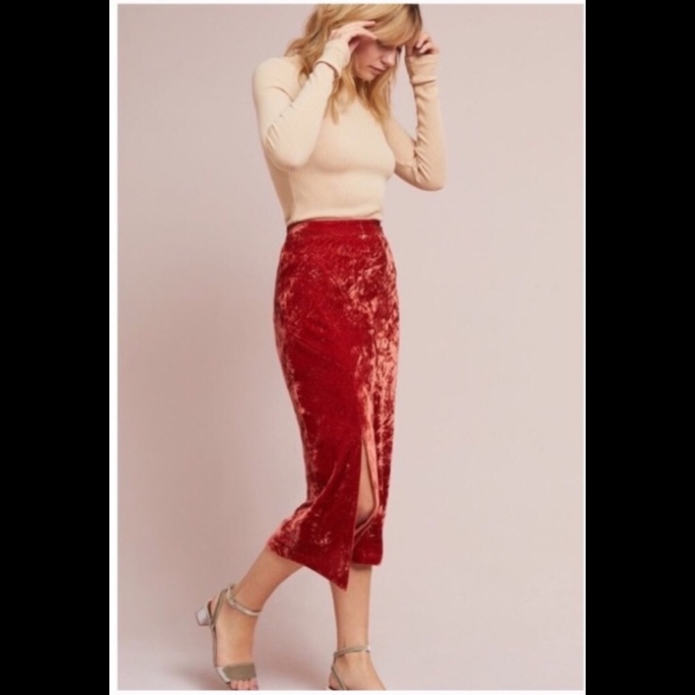 Maeve Anthro Crushed Velvet Midi Skirt Sz 2